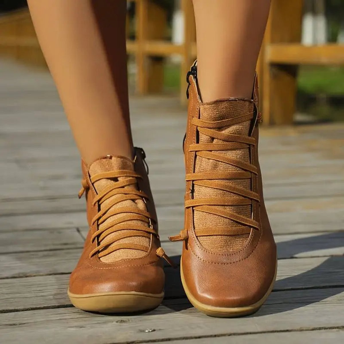 Sienna | Women's Flat Lace-Up Side-Zip Faux Leather Ankle Boots