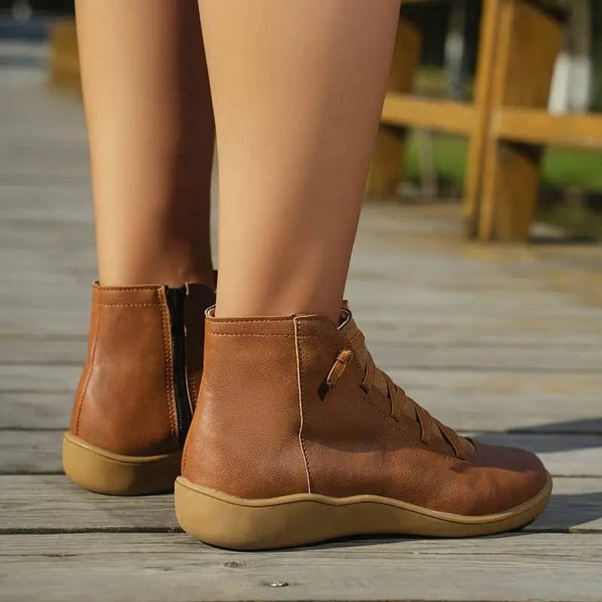 Sienna | Women's Flat Lace-Up Side-Zip Faux Leather Ankle Boots