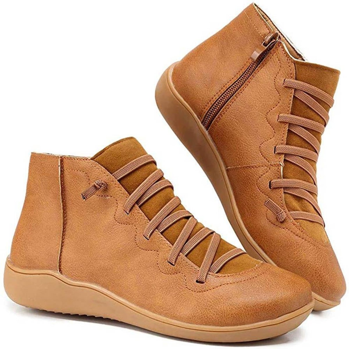 Sienna | Women's Flat Lace-Up Side-Zip Faux Leather Ankle Boots