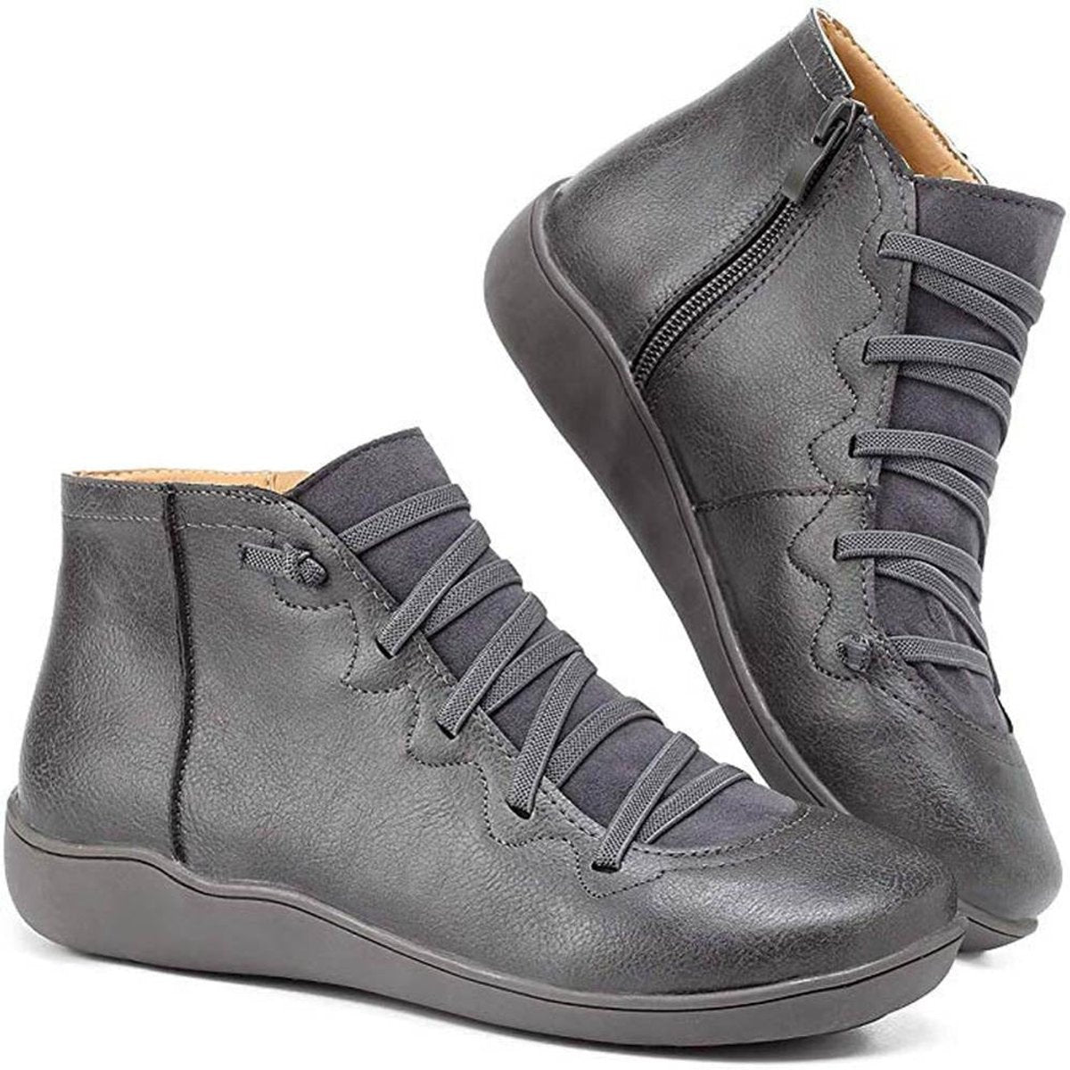 Sienna | Women's Flat Lace-Up Side-Zip Faux Leather Ankle Boots