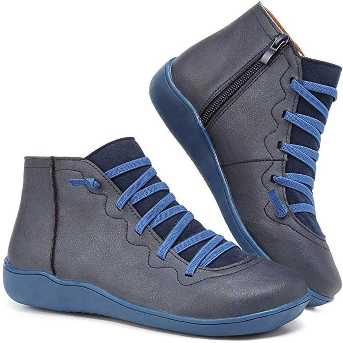 Sienna | Women's Flat Lace-Up Side-Zip Faux Leather Ankle Boots