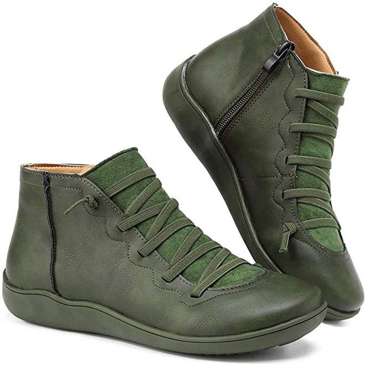 Sienna | Women's Flat Lace-Up Side-Zip Faux Leather Ankle Boots