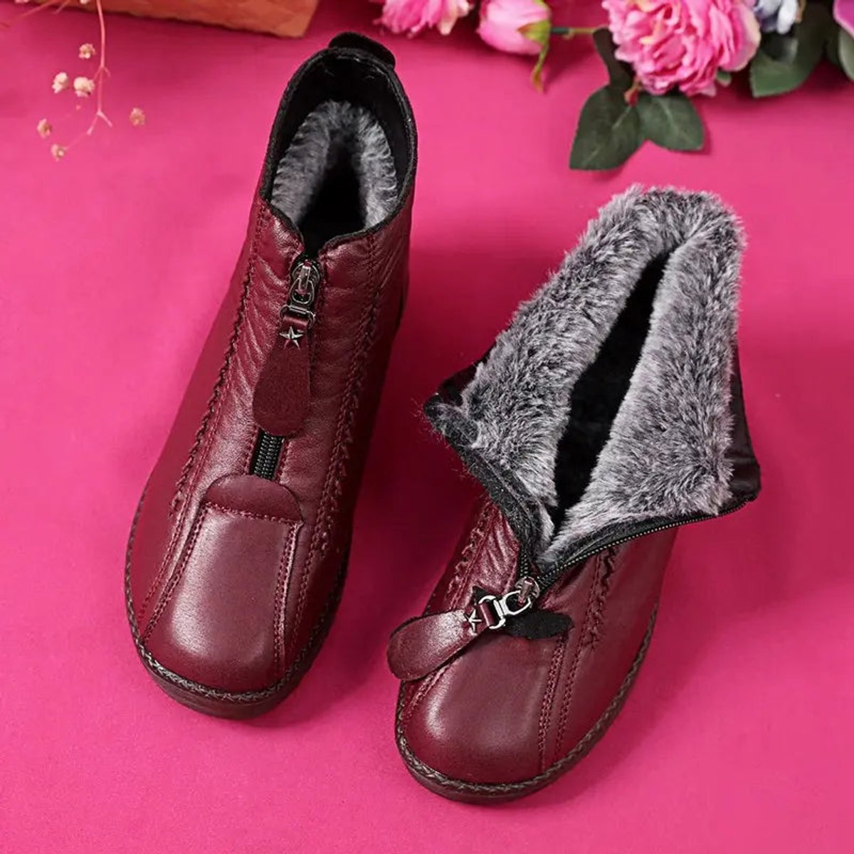 Grace | Women's Fleece-Lined Zip-Up Slip-Resistant Leather Ankle Boots