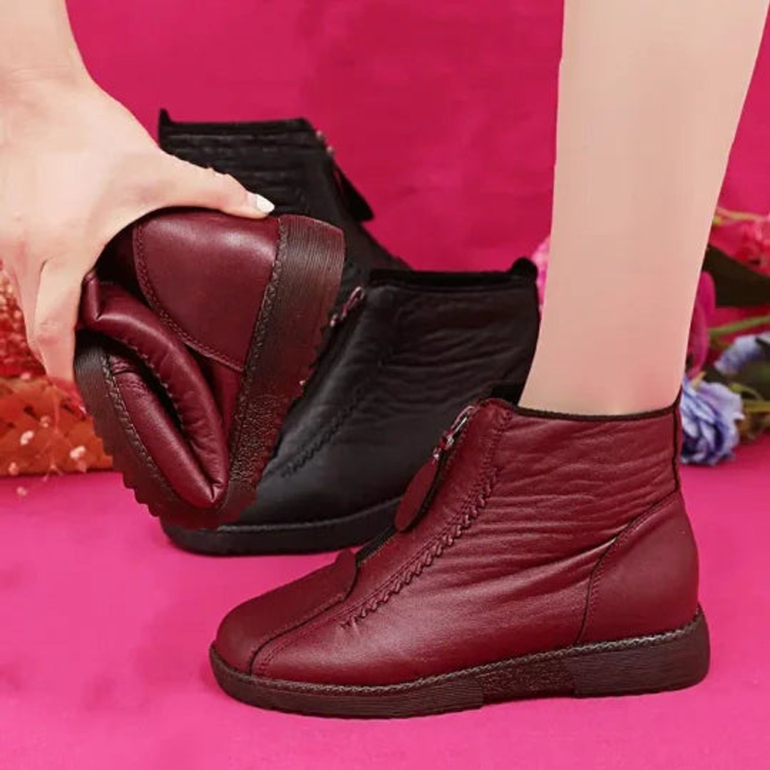 Grace | Women's Fleece-Lined Zip-Up Slip-Resistant Leather Ankle Boots