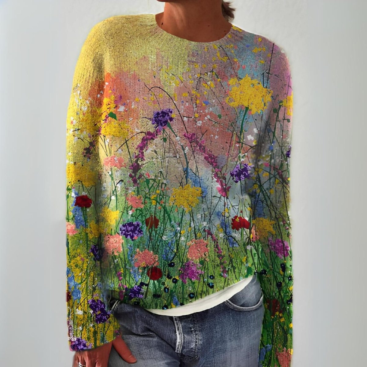 Evelyn | Women's Floral Art Print Long Sleeve Knit Sweater