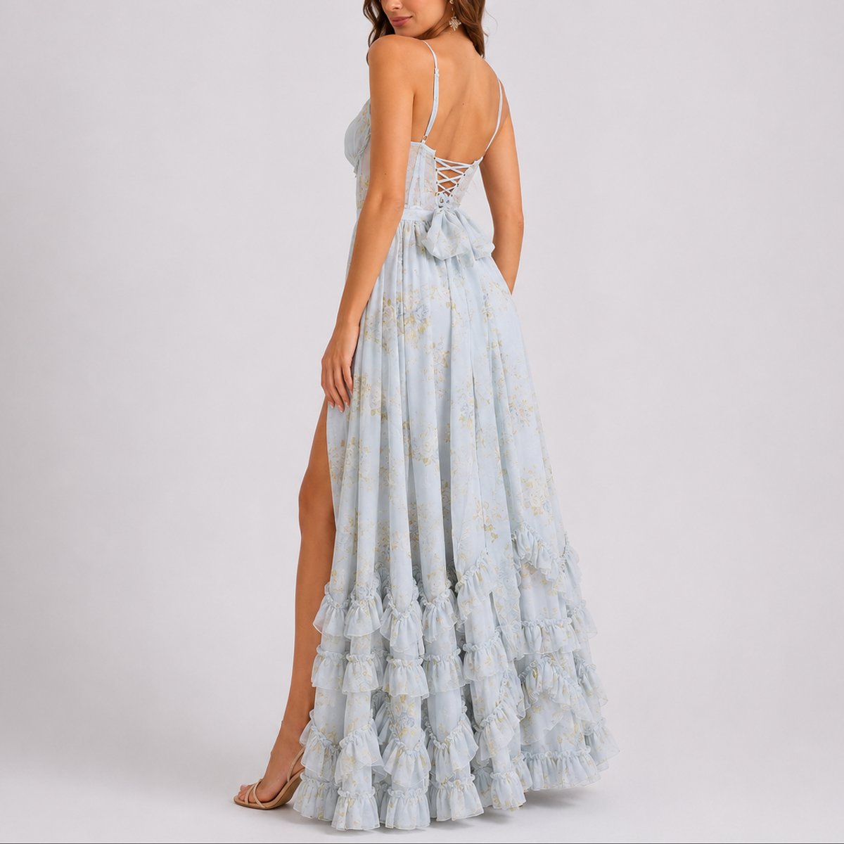 Sophie | Women's Floral Corset Fall Wedding Guest Maxi Dress Ruffled