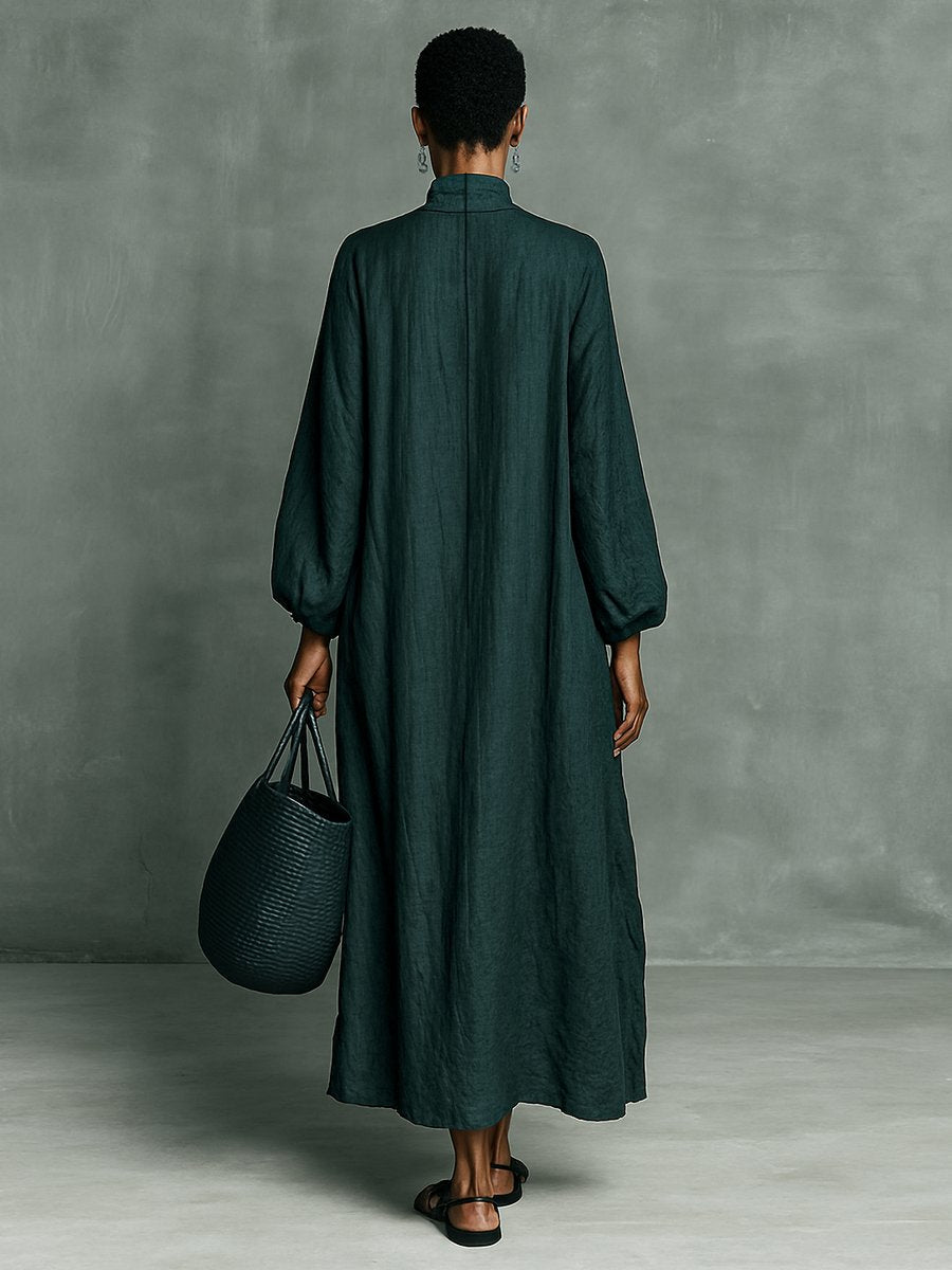 Ivy | Women's Floral Embroidered Mock-Neck Maxi Long Sleeve Dress
