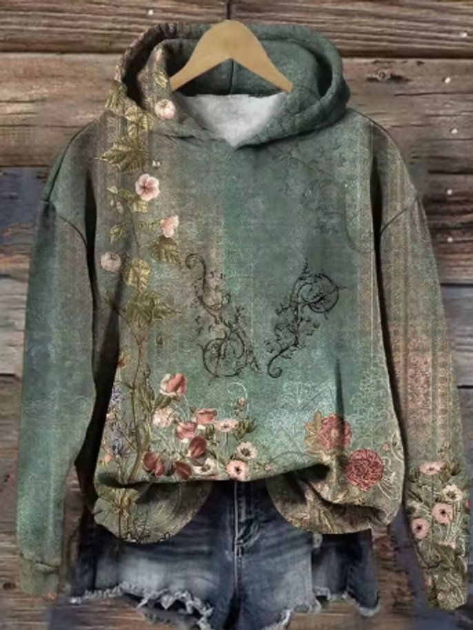 Ava | Women's Floral Print Hooded Knit Sweater Oversized Pullover