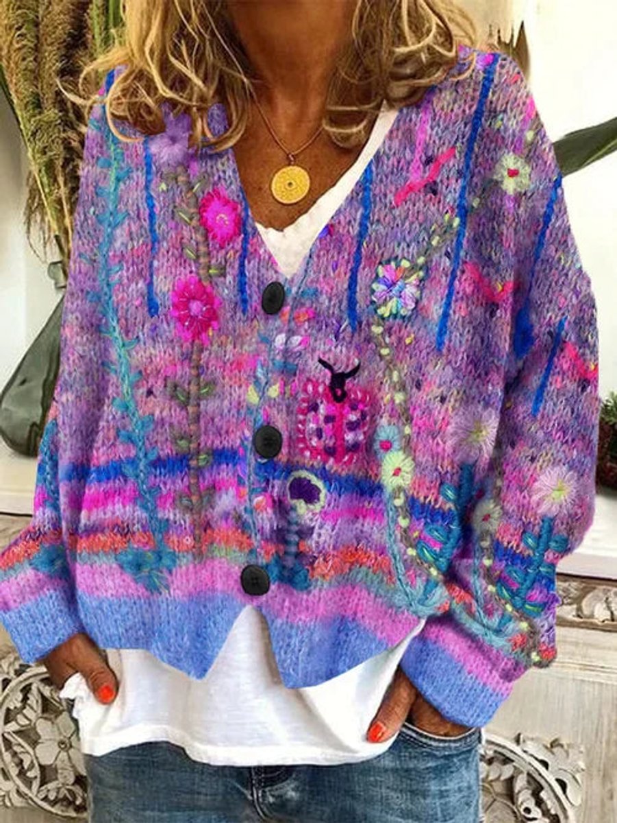 Evelyn | Women's Floral Printed Button-Up Oversized Cardigan