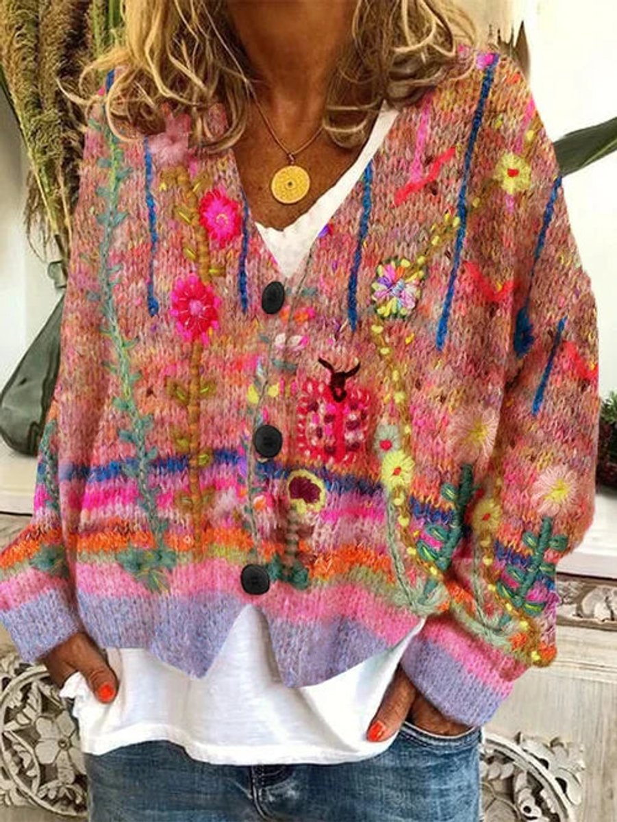 Evelyn | Women's Floral Printed Button-Up Oversized Cardigan