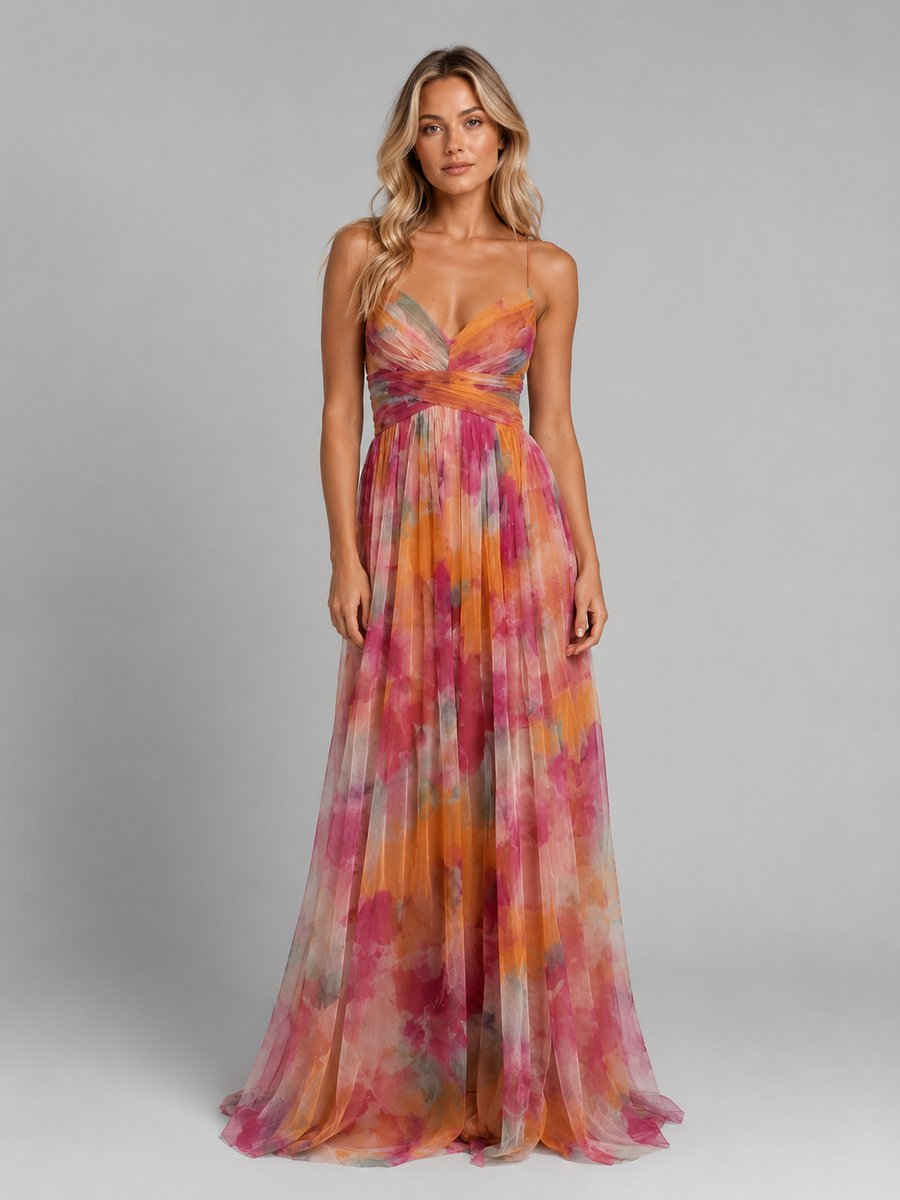 Florence | Women's Floral V-Neck Chiffon Maxi Dress Flowing Silhouette