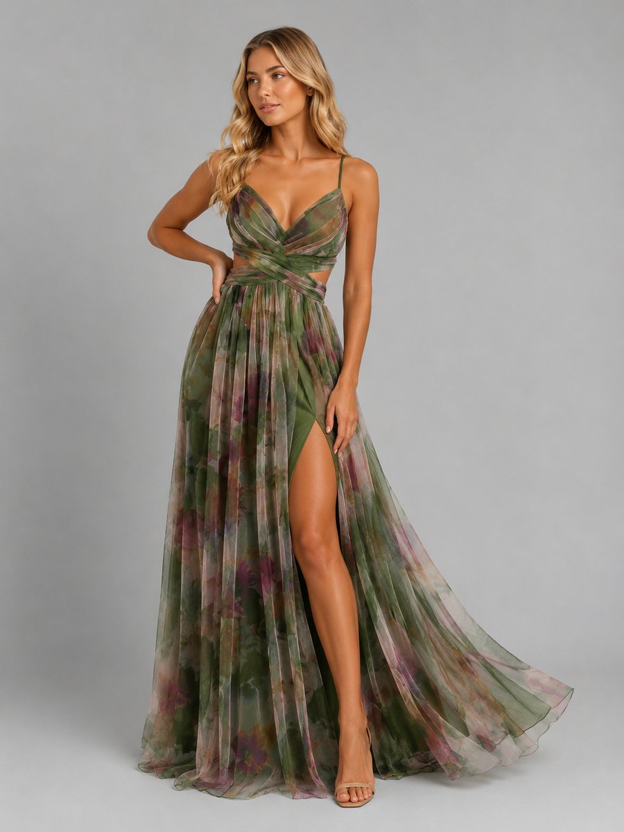Florence | Women's Floral V-Neck Chiffon Maxi Dress Flowing Silhouette