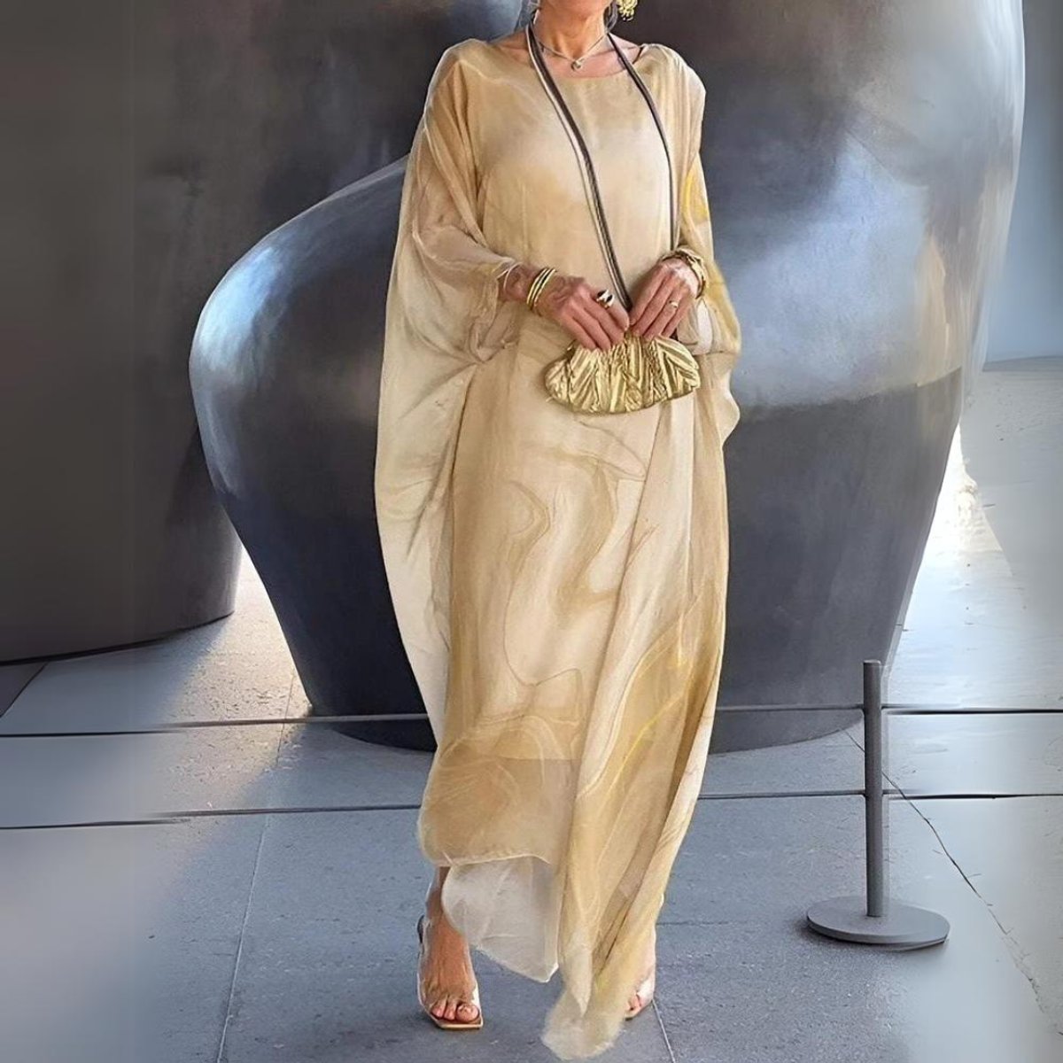Florence | Women's Flowing Maxi Long Sleeve Dress Round Neck Oversized