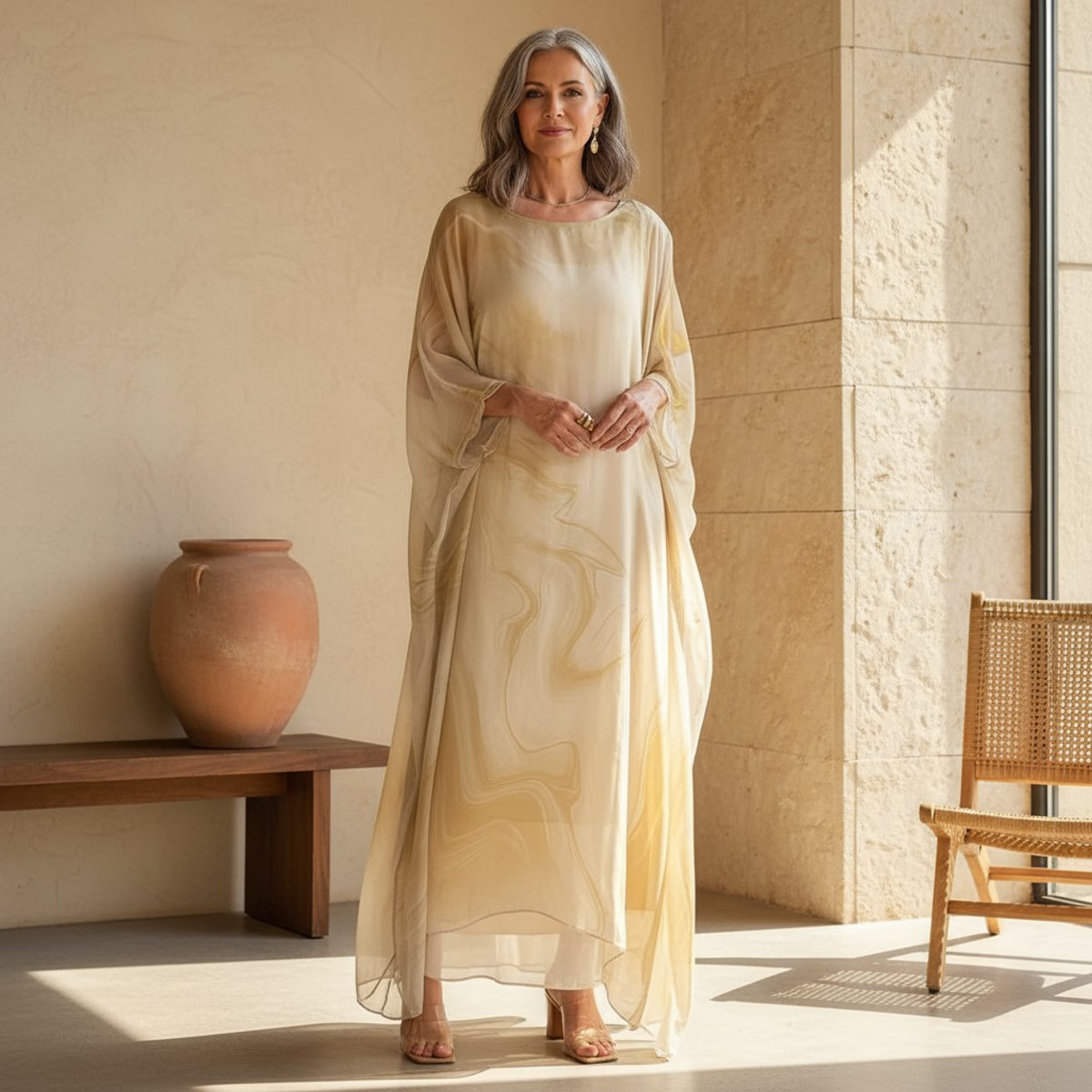 Florence | Women's Flowing Maxi Long Sleeve Dress Round Neck Oversized