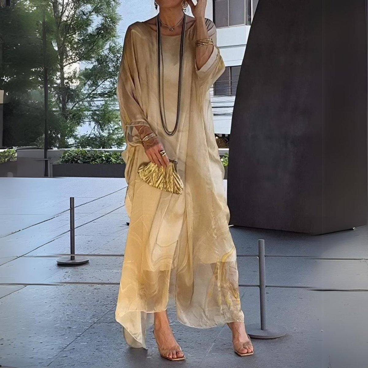 Florence | Women's Flowing Maxi Long Sleeve Dress Round Neck Oversized