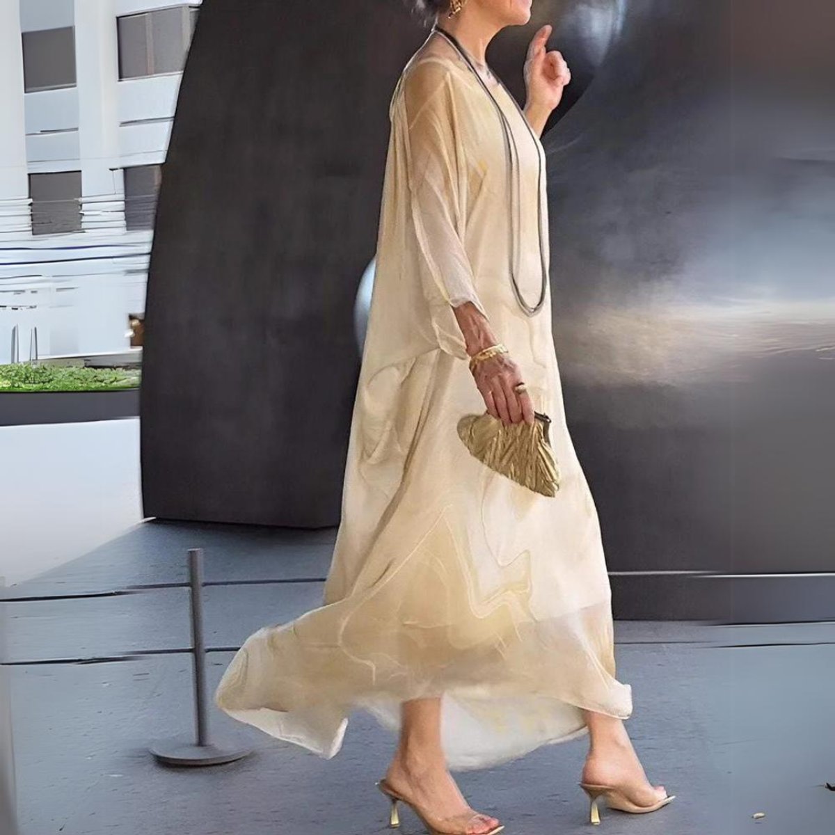 Florence | Women's Flowing Maxi Long Sleeve Dress Round Neck Oversized