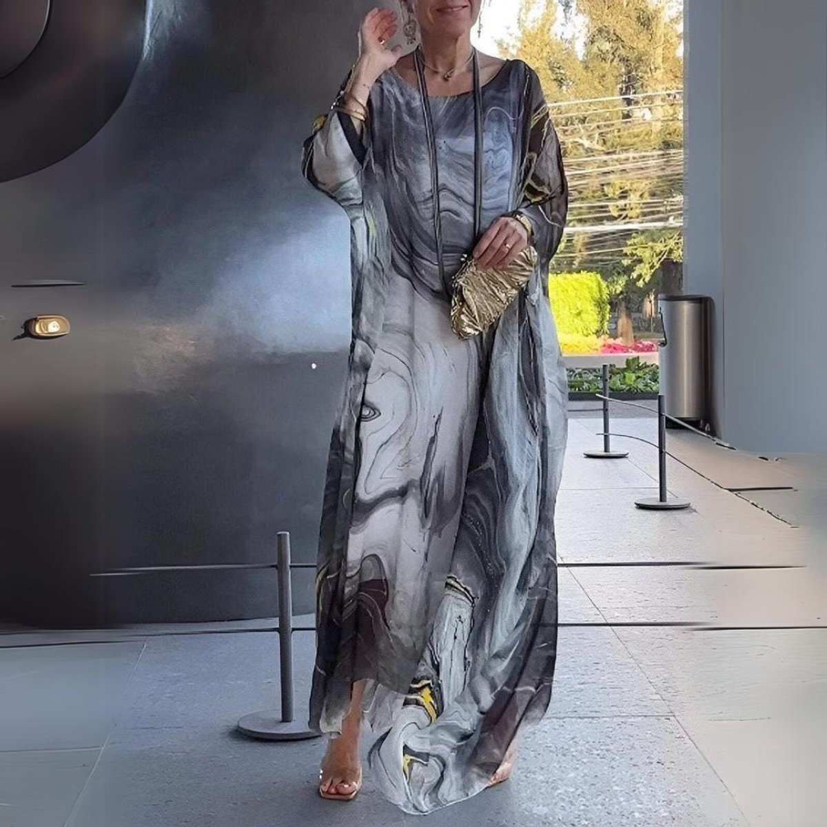 Florence | Women's Flowing Maxi Long Sleeve Dress Round Neck Oversized