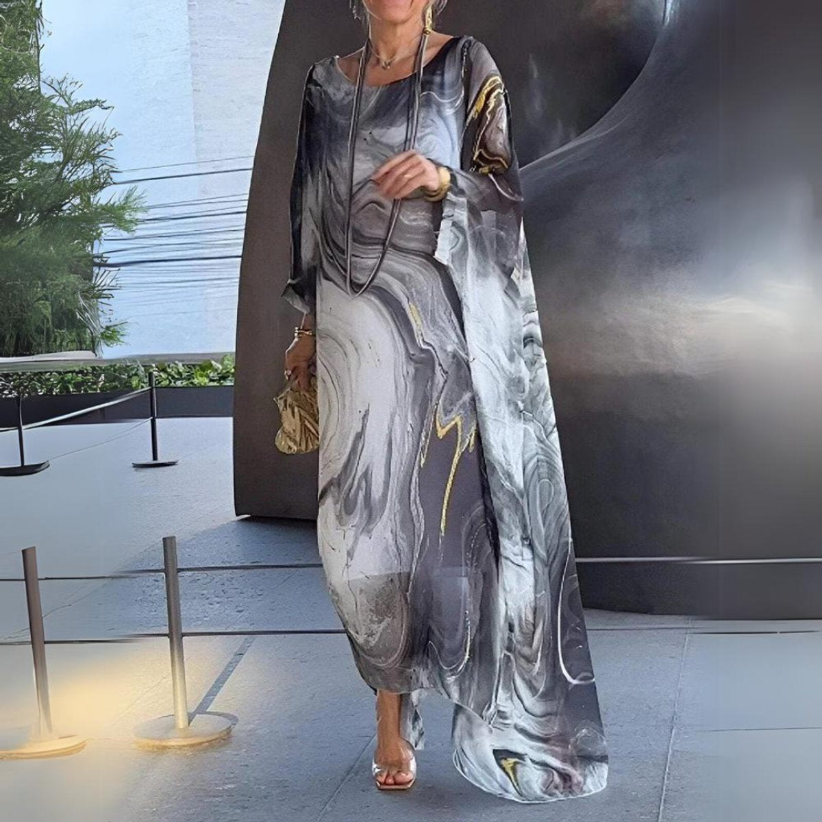 Florence | Women's Flowing Maxi Long Sleeve Dress Round Neck Oversized