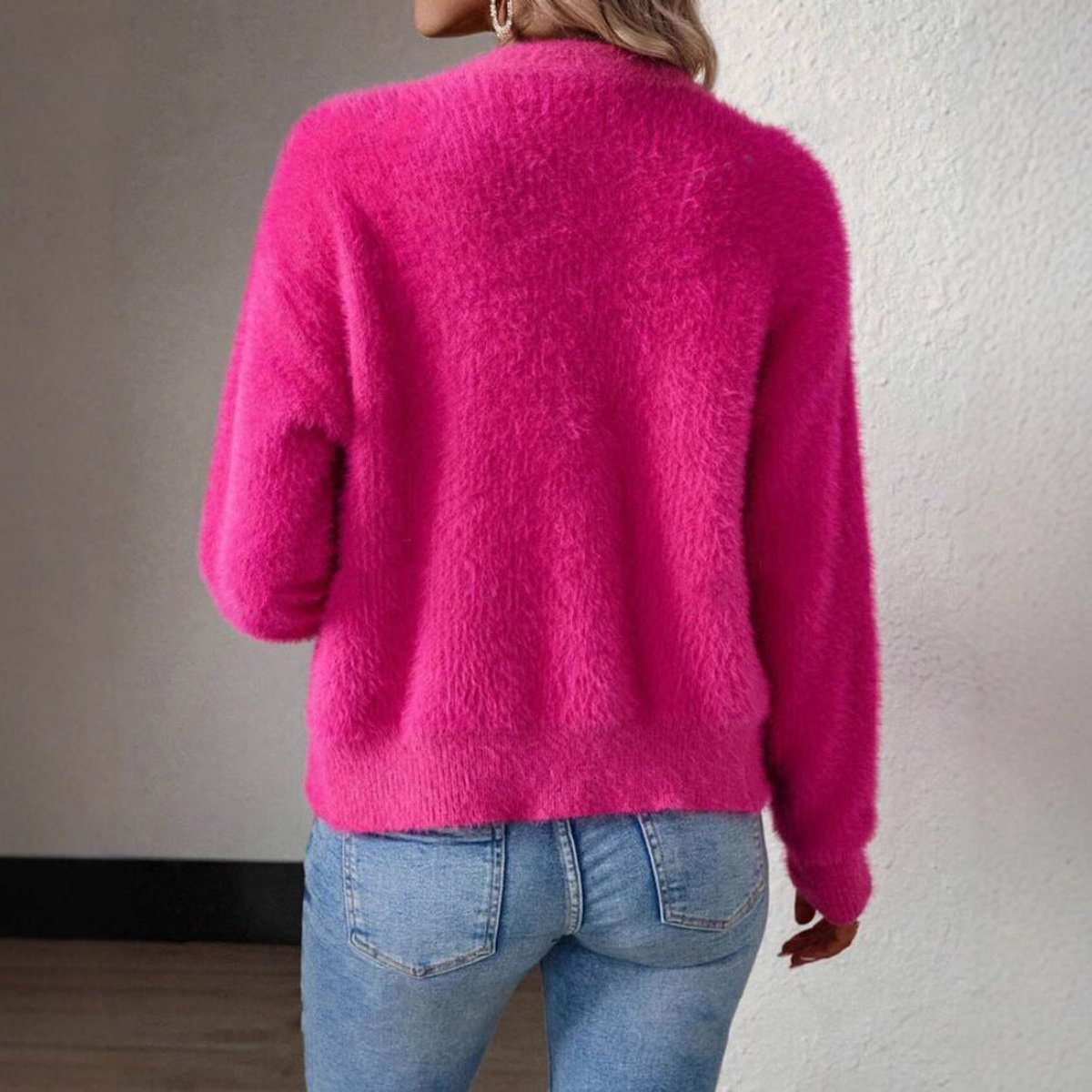 Willow | Women's Fluffy V-Neck Button-Front Knit Cardigan