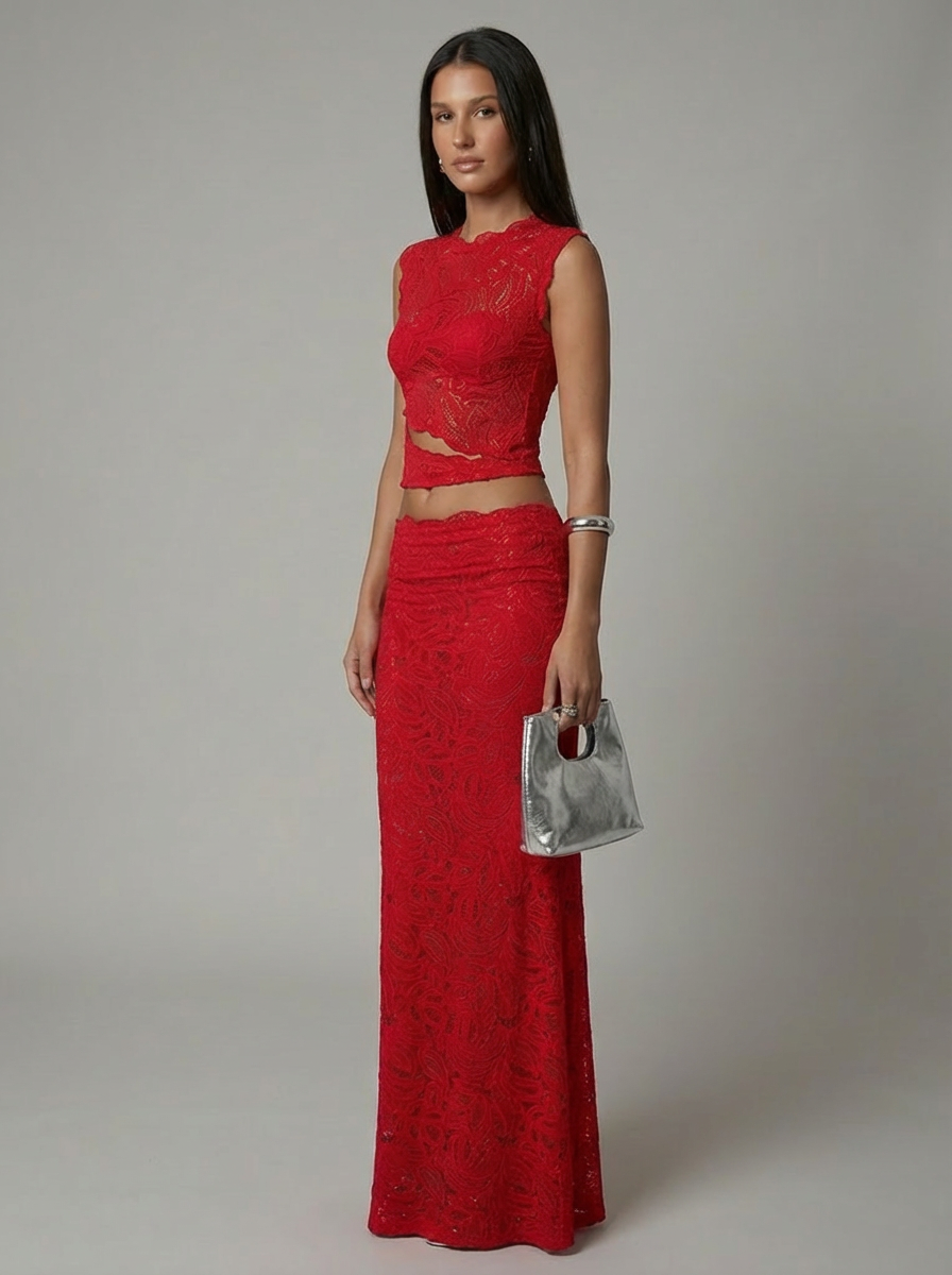 Women's Formal Lace Cropped Maxi Set