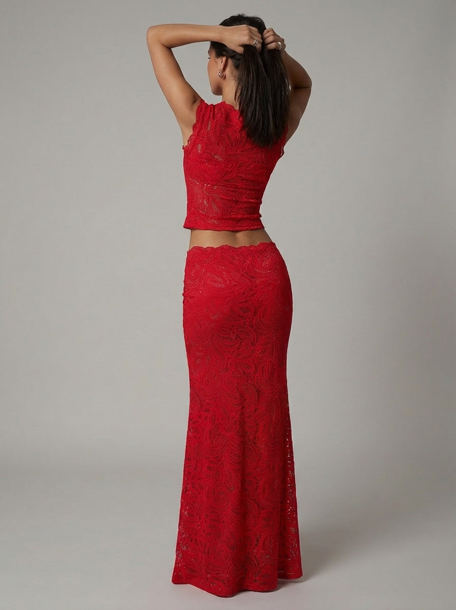 Women's Formal Lace Cropped Maxi Set