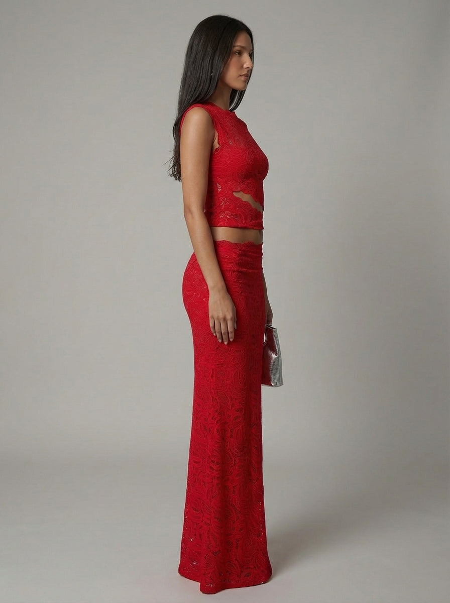 Women's Formal Lace Cropped Maxi Set