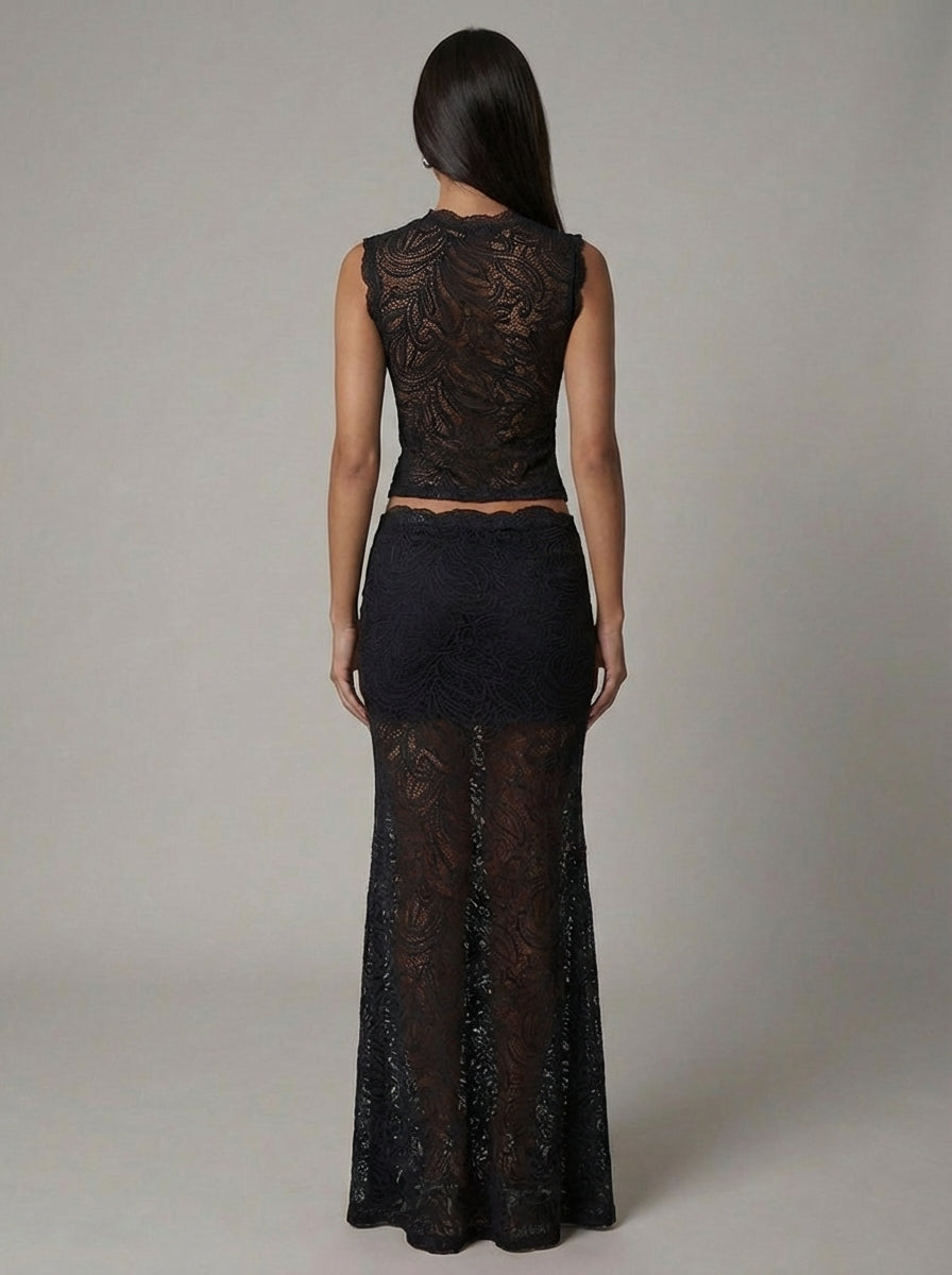 Women's Formal Lace Cropped Maxi Set
