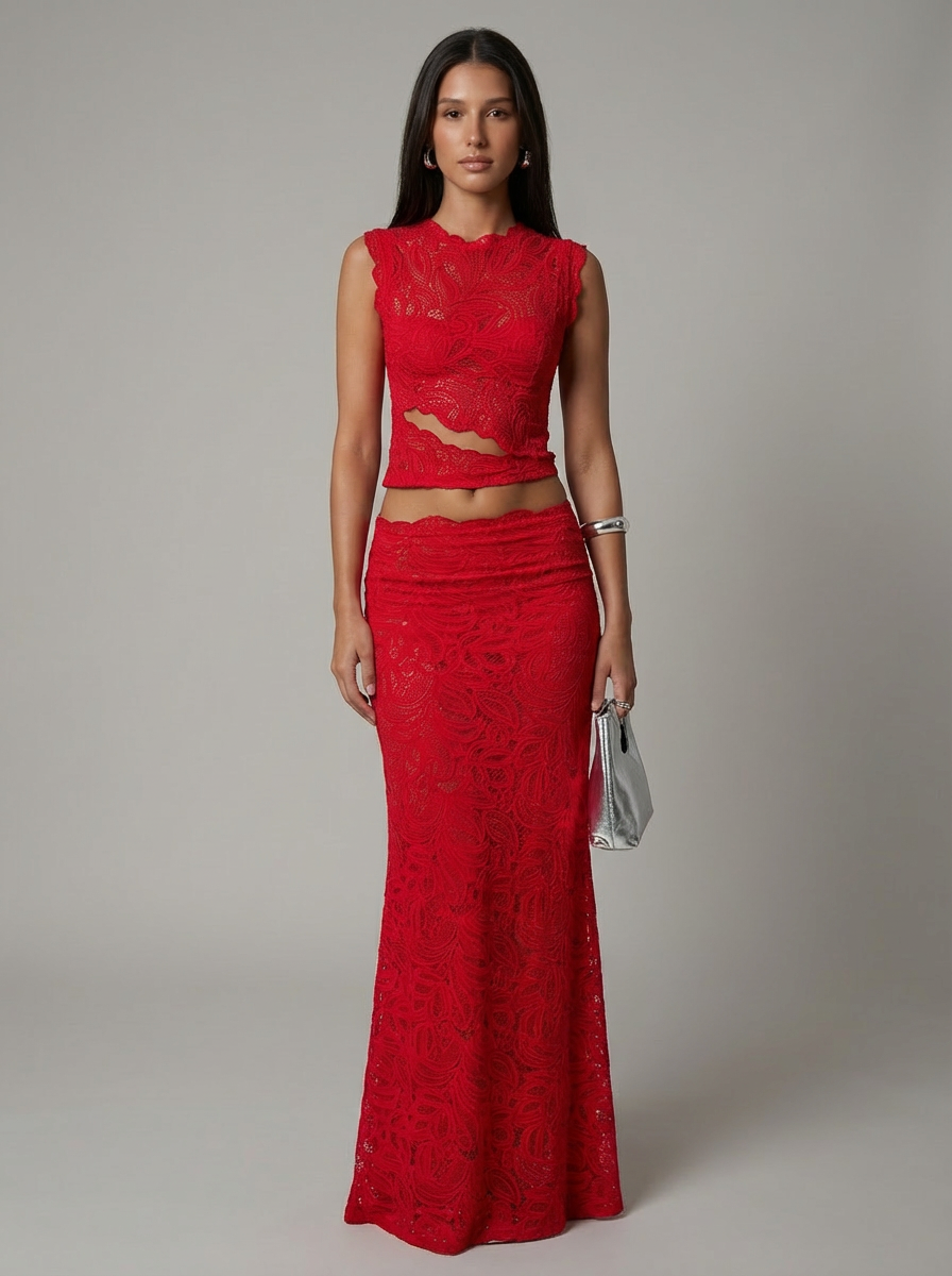 Women's Formal Lace Cropped Maxi Set