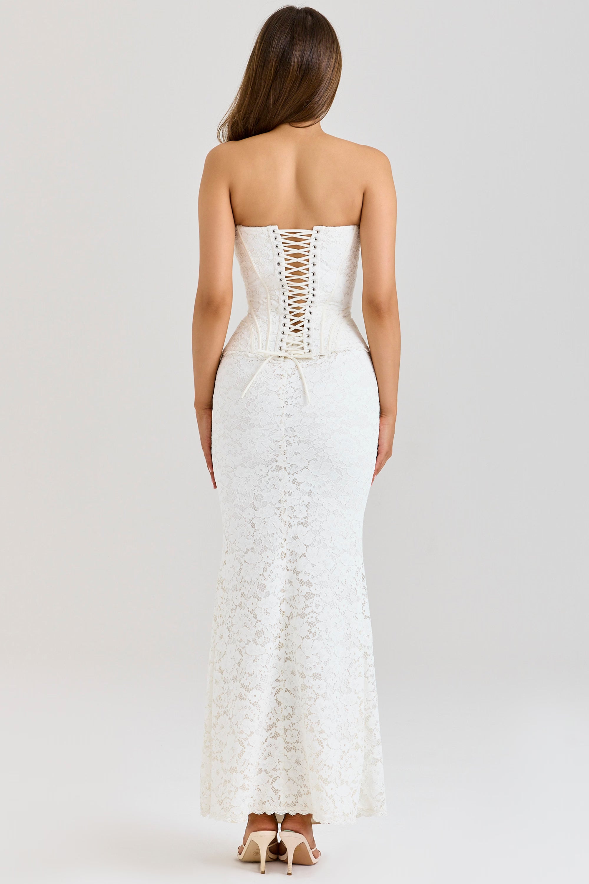 Women's Formal Strapless Lace Corset Maxi Dress