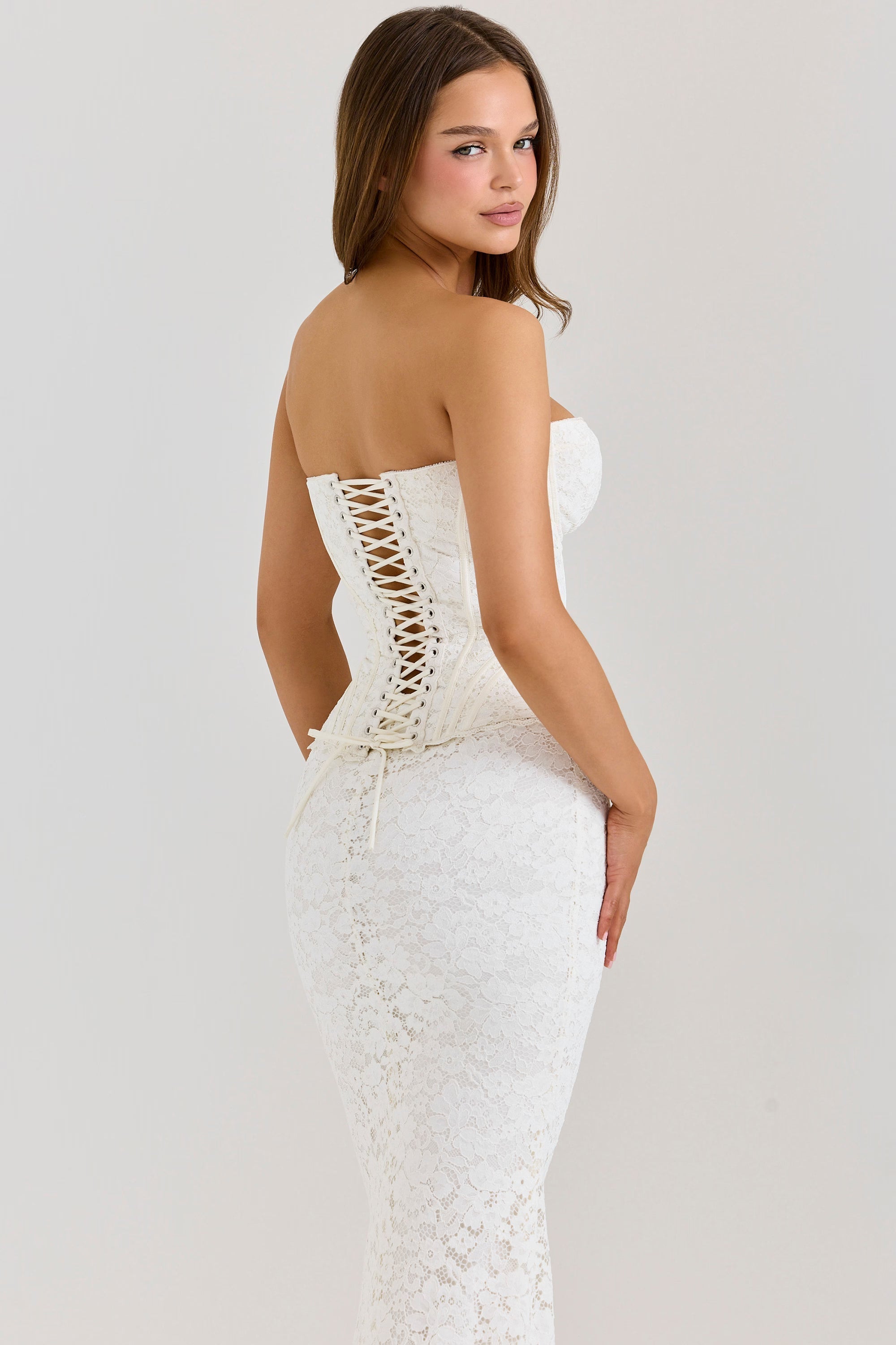 Women's Formal Strapless Lace Corset Maxi Dress