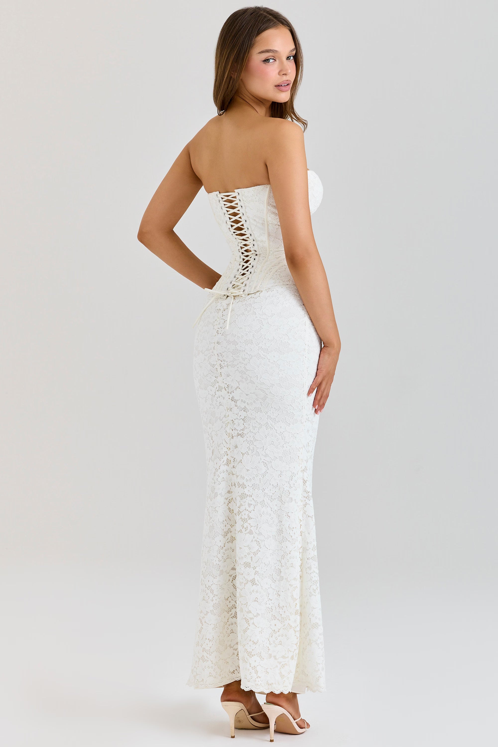 Women's Formal Strapless Lace Corset Maxi Dress