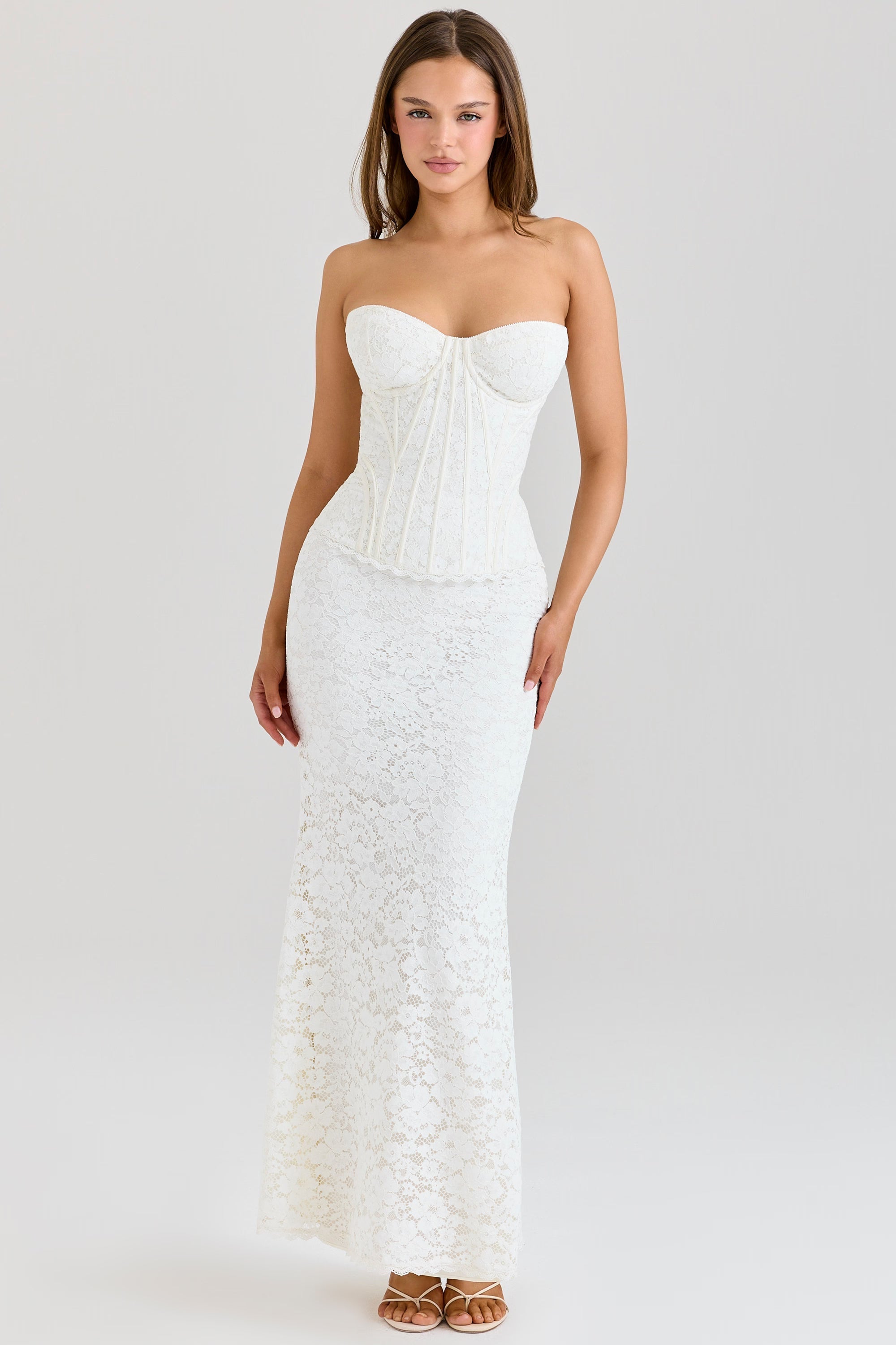 Women's Formal Strapless Lace Corset Maxi Dress