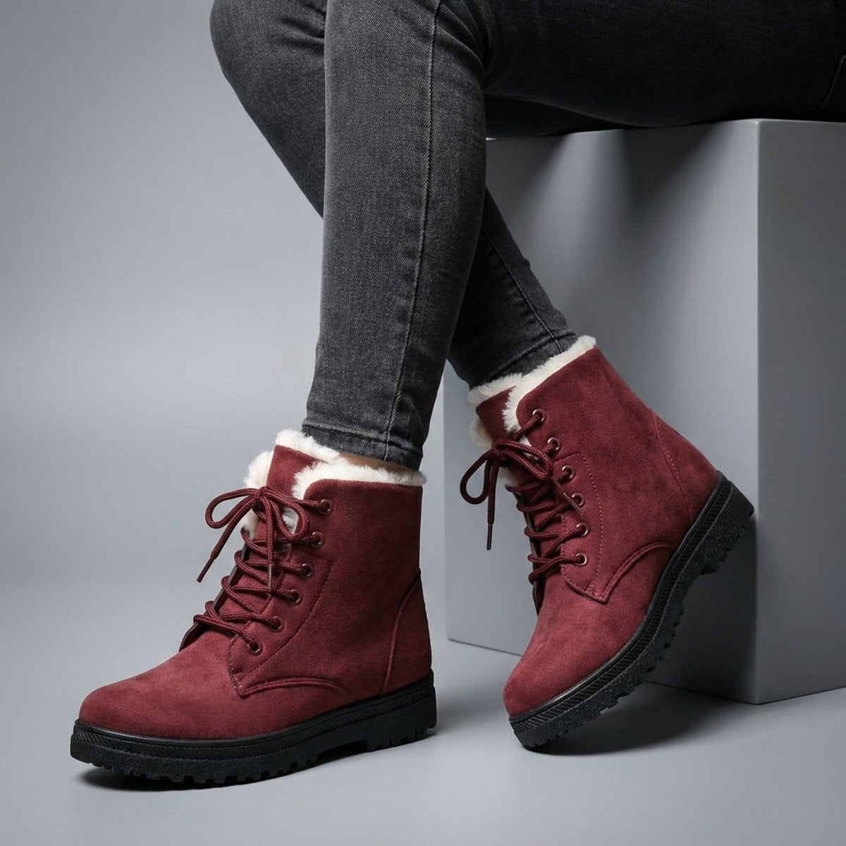 Isla | Women's Fur-Lined Lace-Up Ankle Snow Boots