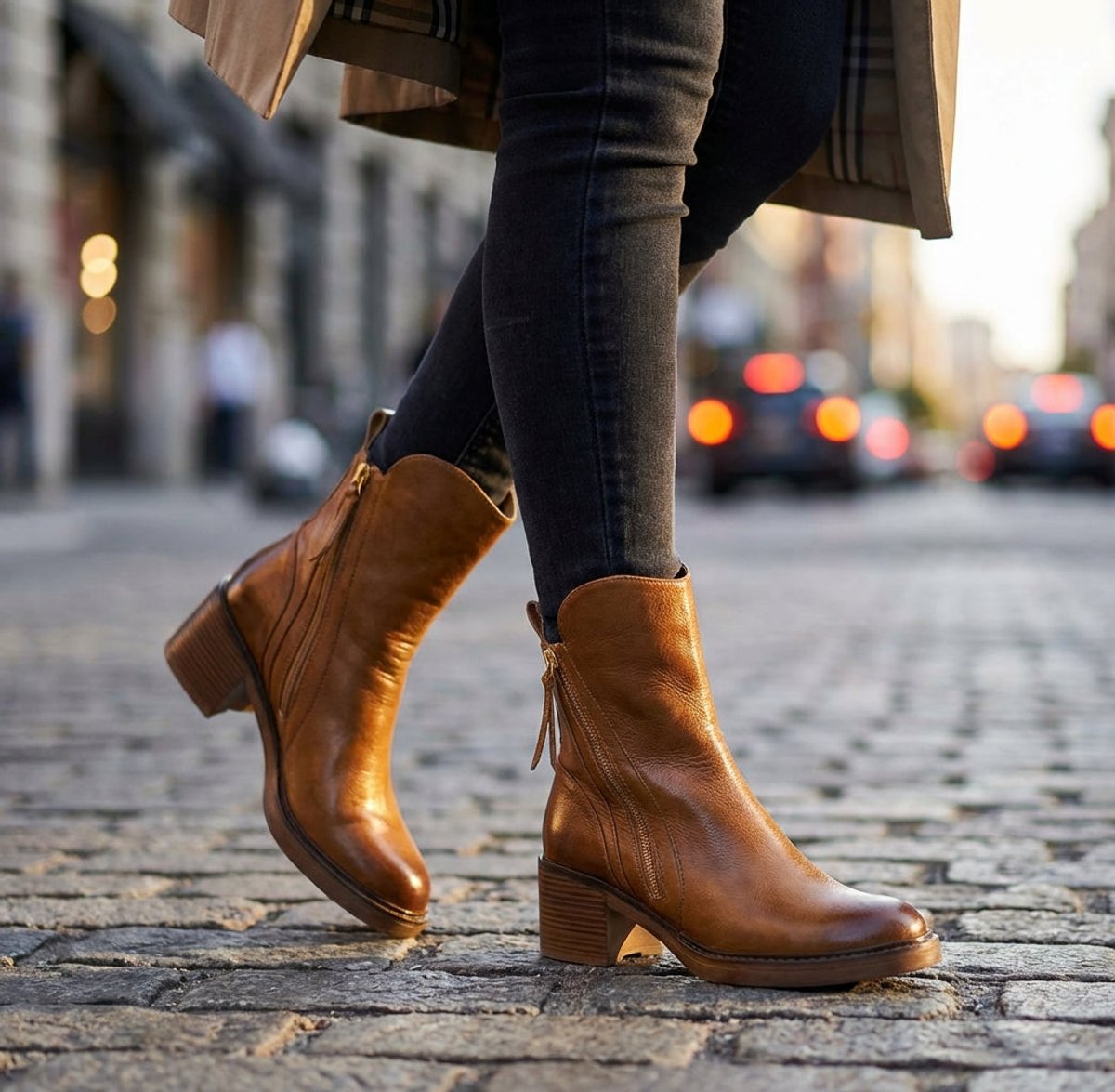 Lily | Women's Genuine Leather Side-Zip Black Boots Block Heel