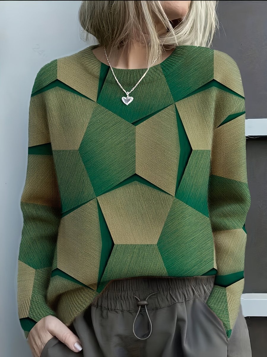 Aria | Women's Geometric Print Long Sleeve Knit Sweater Jumper