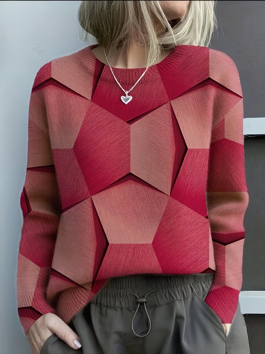 Aria | Women's Geometric Print Long Sleeve Knit Sweater Jumper