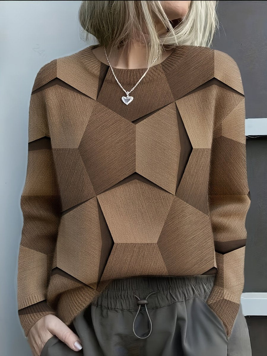 Aria | Women's Geometric Print Long Sleeve Knit Sweater Jumper