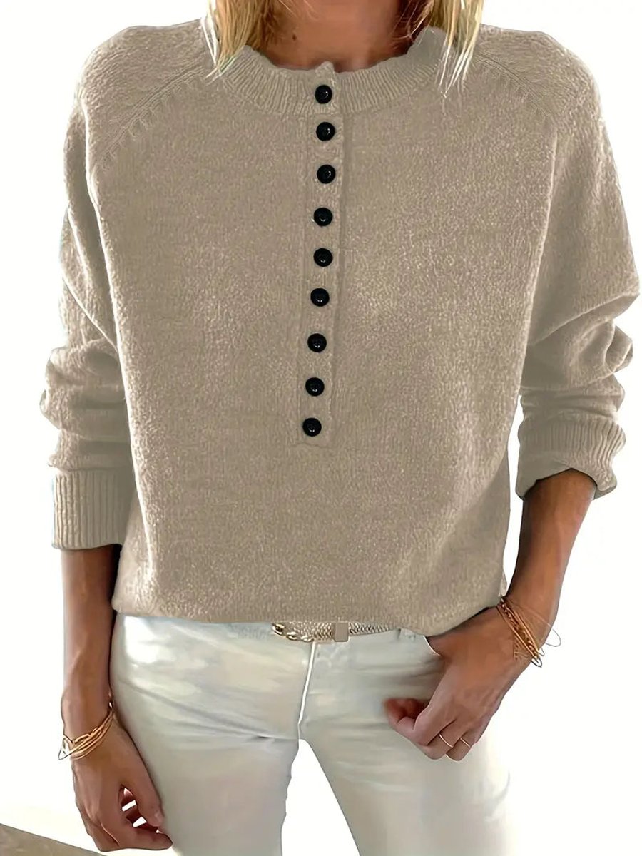Olivia | Women's Half-Button V-Neck Knit Sweater Relaxed Pullover Jumper