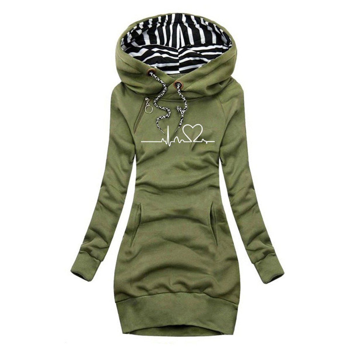 Sienna | Women's Heartbeat Print Hooded Long Sleeve Dress Jumper