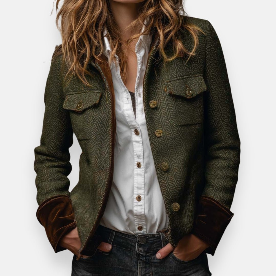 Grace | Women's Herringbone Structured Button-Front Jacket