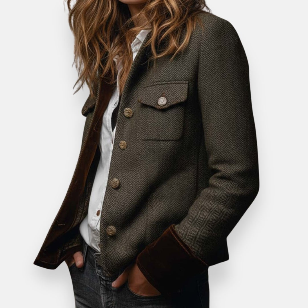 Grace | Women's Herringbone Structured Button-Front Jacket