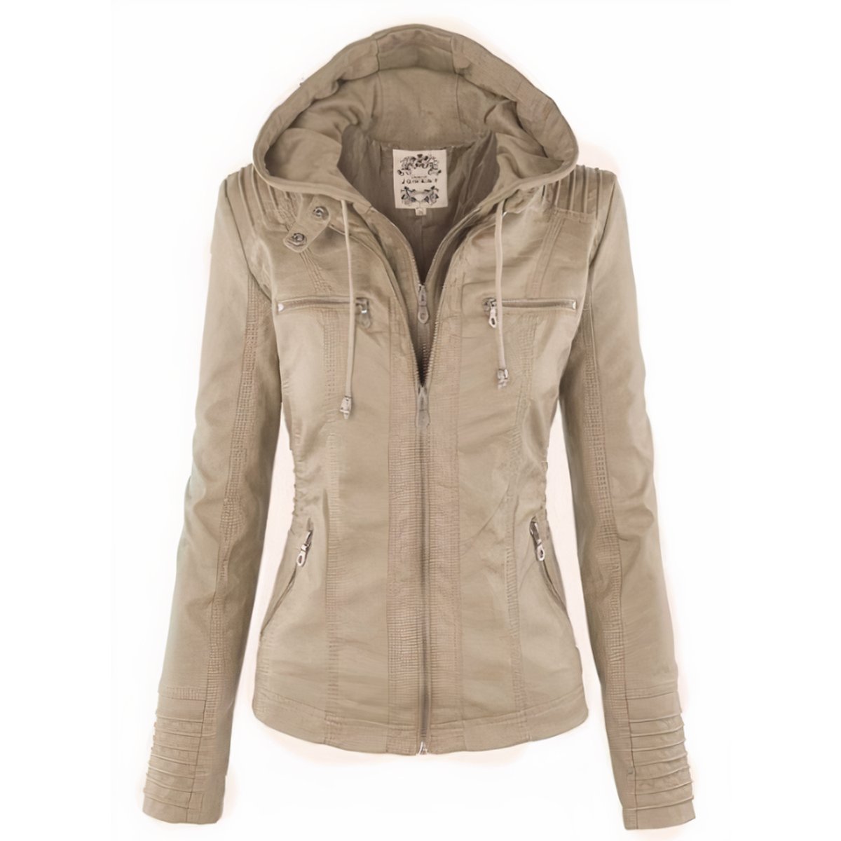 Evelyn | Women's Hooded Faux Leather Jacket Removable Hood Biker