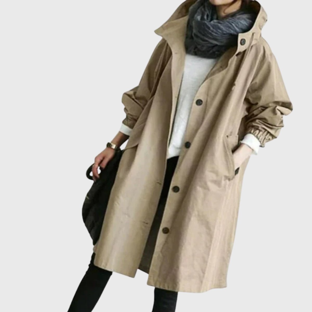 Ella | Women's Hooded Water-Repellent Oversized Long Trench Coat