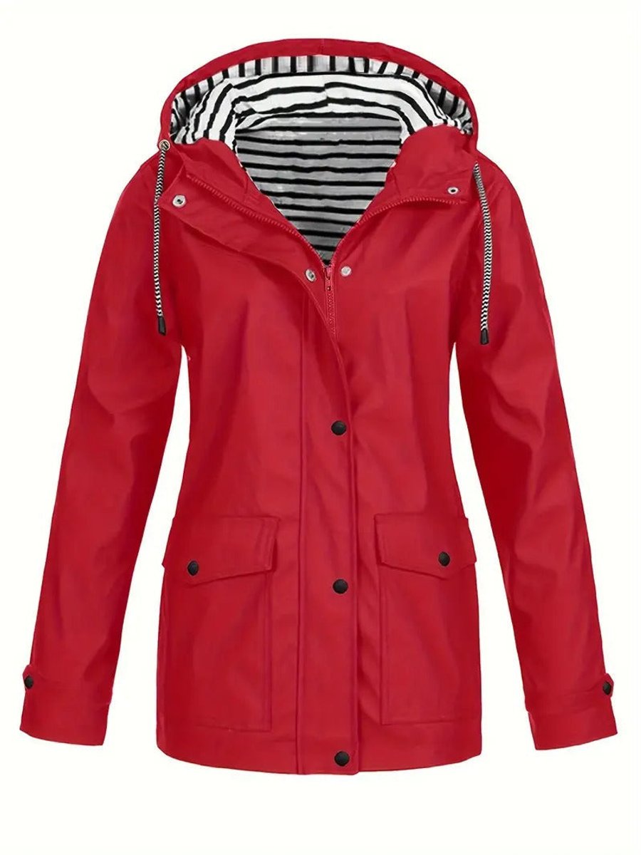 Grace | Women's Hooded Waterproof Striped-Lined Raincoat Coat
