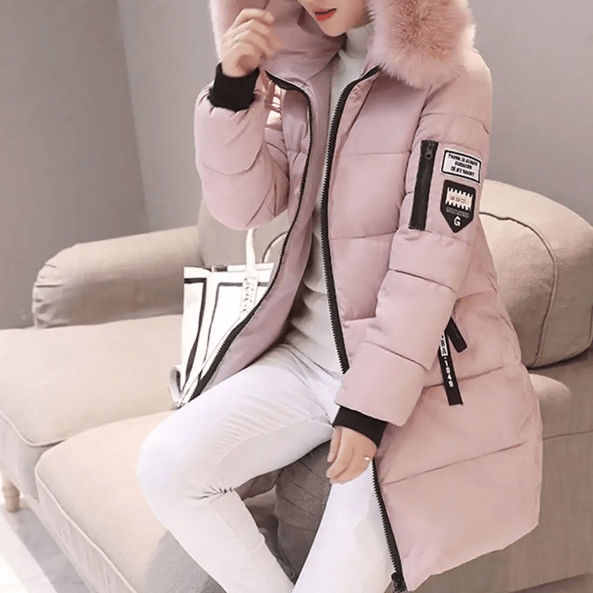 Freya | Women's Jacket Hooded Windproof Mid-Length Quilted Puffer Coat