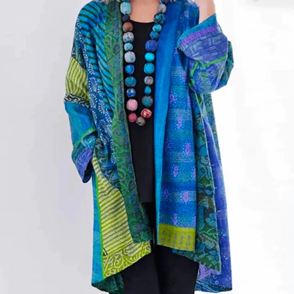 Evelyn | Womens Jumper Patchwork Open-Front Longline Cardigan
