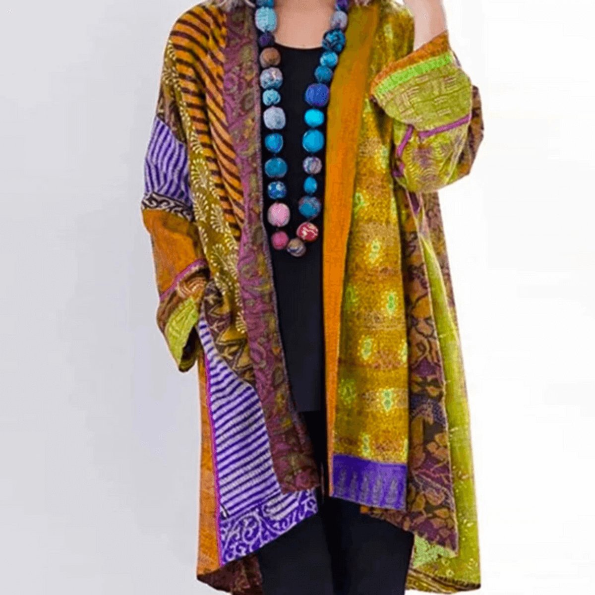 Evelyn | Womens Jumper Patchwork Open-Front Longline Cardigan