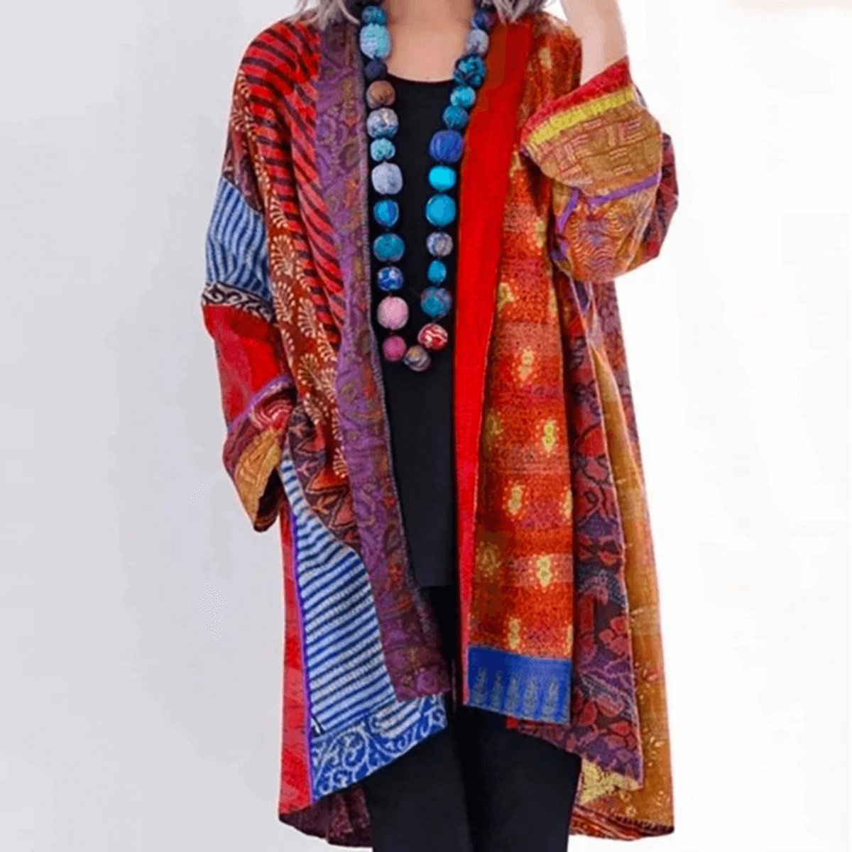 Evelyn | Womens Jumper Patchwork Open-Front Longline Cardigan