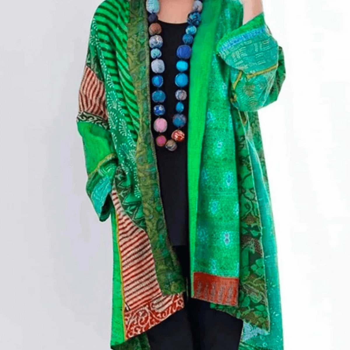 Evelyn | Womens Jumper Patchwork Open-Front Longline Cardigan