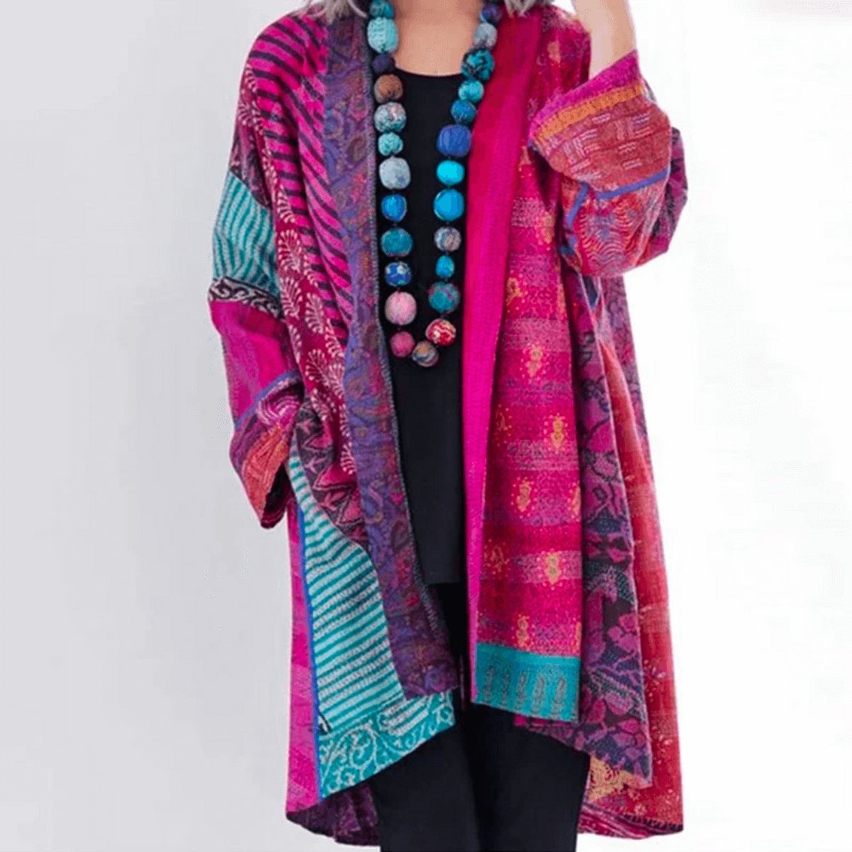 Evelyn | Womens Jumper Patchwork Open-Front Longline Cardigan